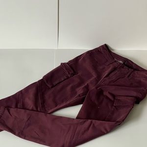 High Waist Burgundy Cargo Skinny Jeans